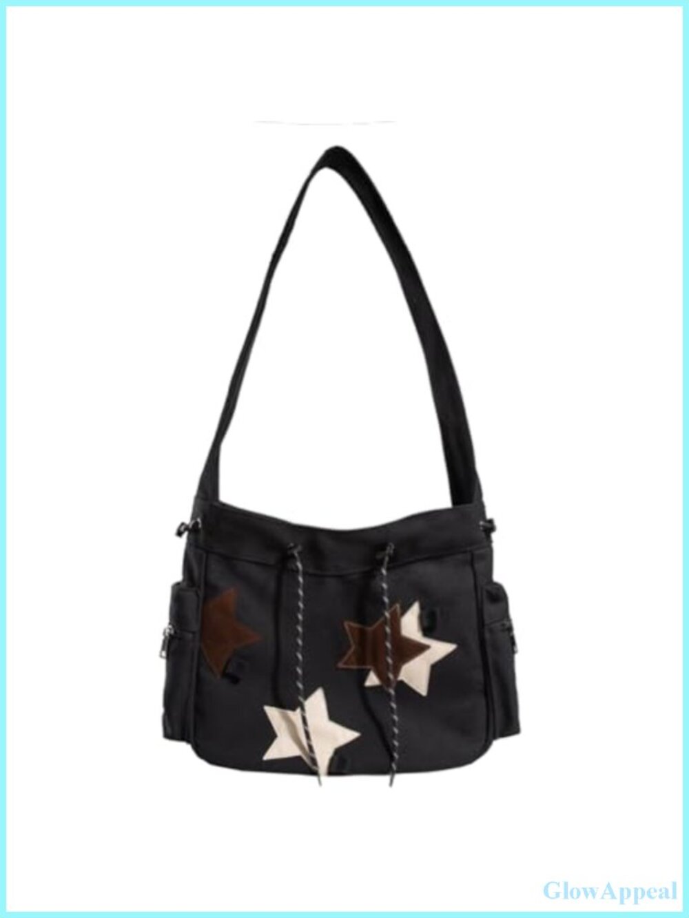 Canvas Messenger Bag Star Crossbody Purse Y2K Tote Wide Strap Spacious